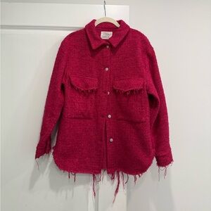 Zara Girls Jacket Shirt Size 13-14 Hot Pink Shacket Button Down Overshirt